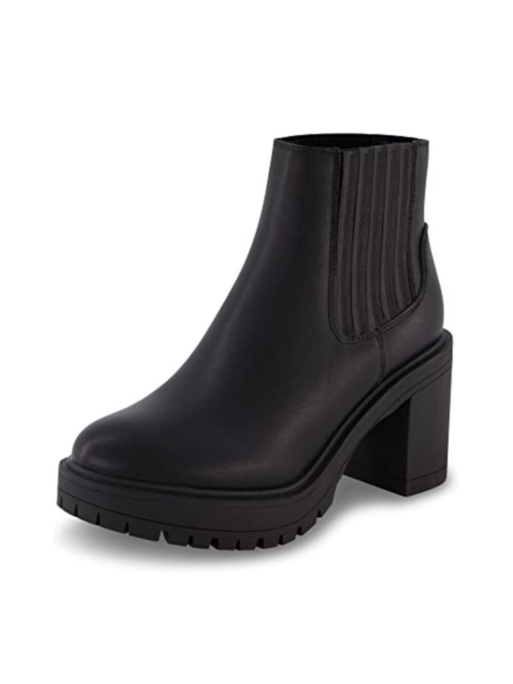 Faux Leather Chelsea Ankle Boots Memory Foam Block Heel Lug Sole